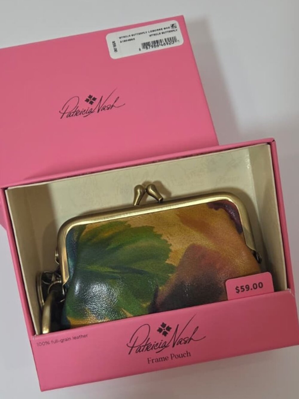 NWT Patricia Nash 100% Leather Frame Pouch Purse, Watercolor Butterfly